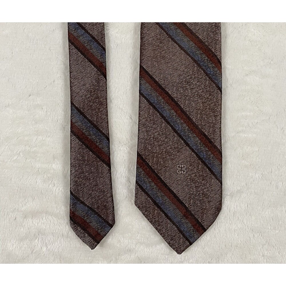 Givenchy Monsieur Men's Tie Silk Blend Logo Brown Academia Professor Hipster - Picture 2 of 7